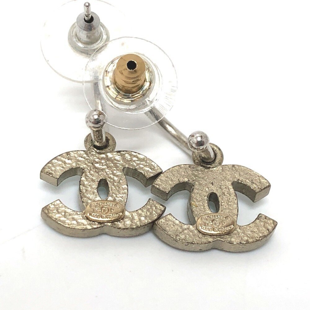 CHANEL Authentic Silver Logo Earrings - Picture 2 of 6